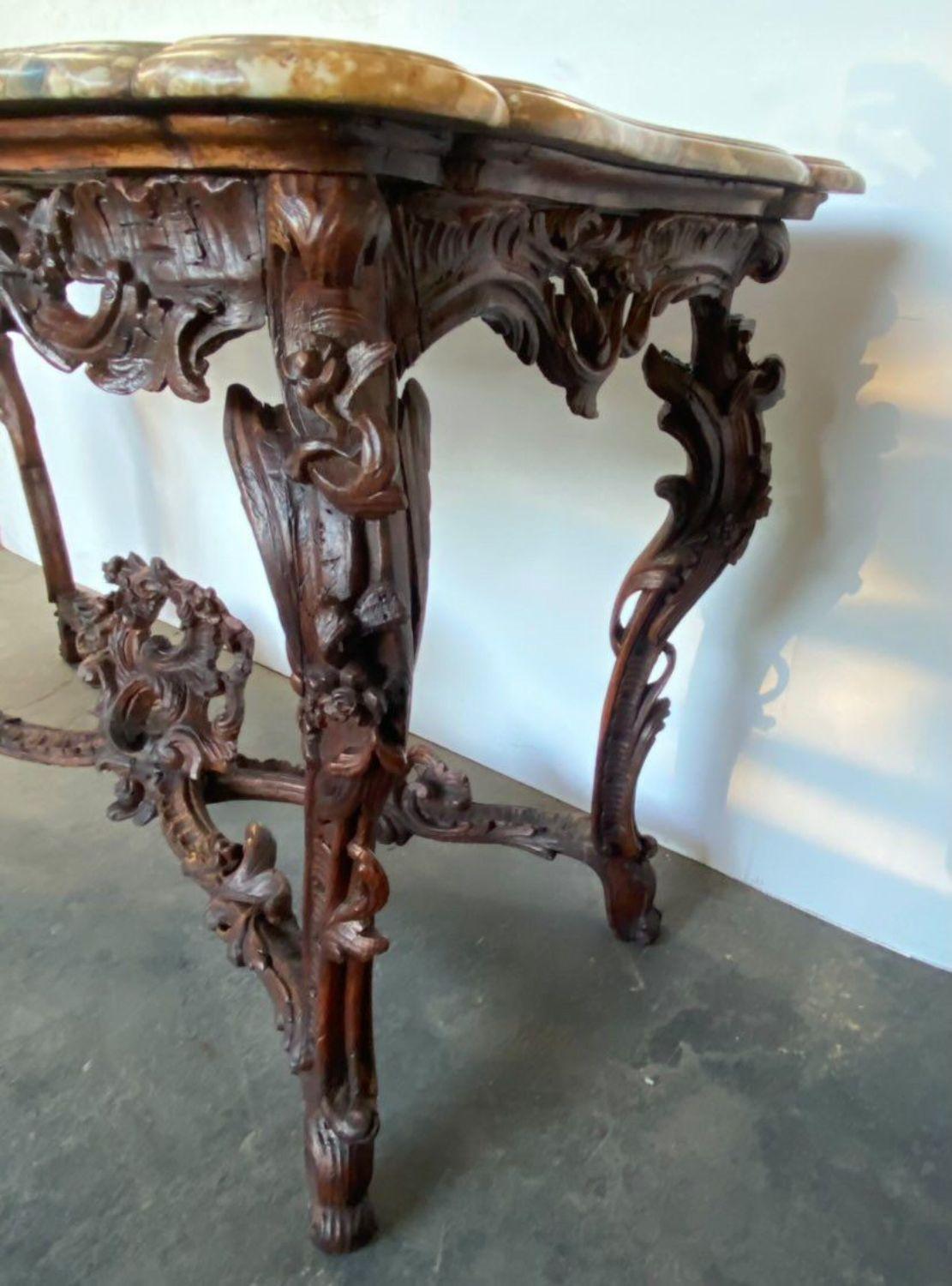 Italian Walnut Console with Marble Top, 18th Century For Sale 4
