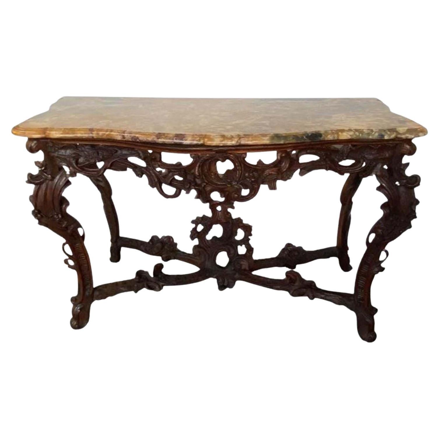Italian Walnut Console with Marble Top, 18th Century For Sale