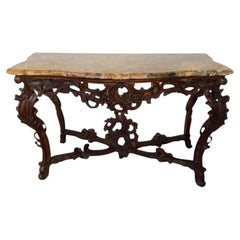 Antique Italian Walnut Console with Marble Top, 18th Century