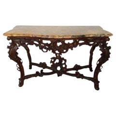 Italian Walnut Console with Marble Top, 18th Century