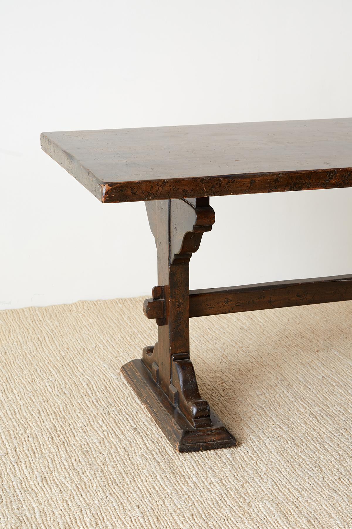 20th Century Italian Walnut Country Trestle Farm Dining Table