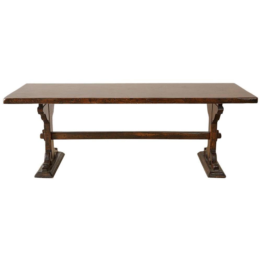 Italian Walnut Country Trestle Farm Dining Table