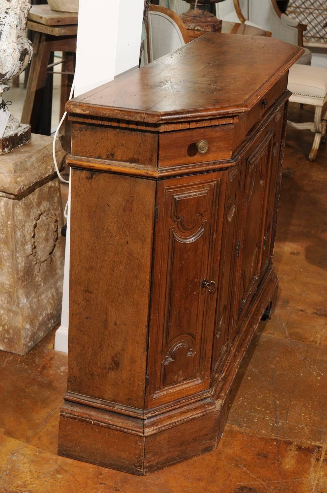 Italian Walnut Credenza from Siena with Canted Corners from the 19th Century 7