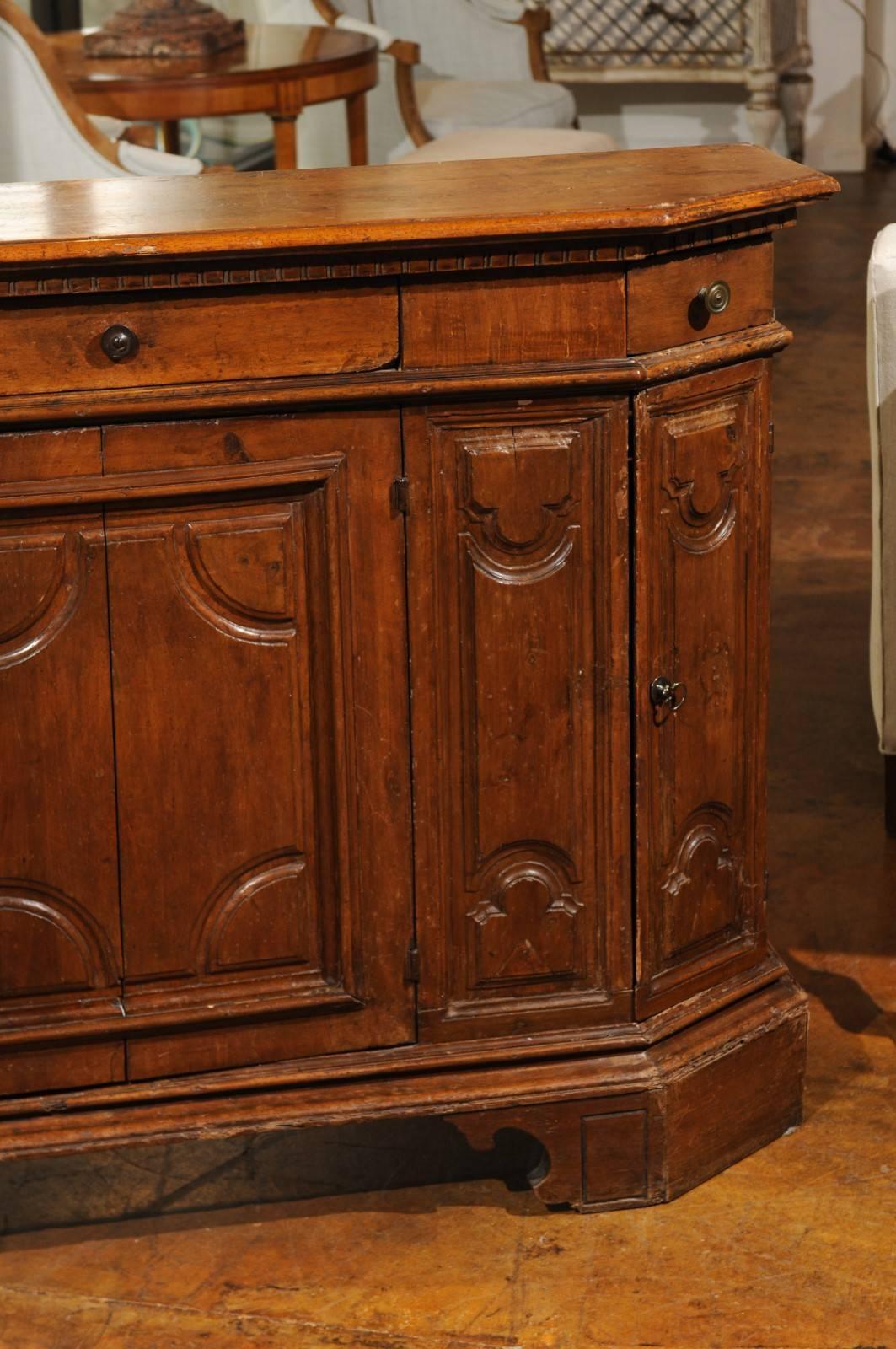 Italian Walnut Credenza from Siena with Canted Corners from the 19th Century 1