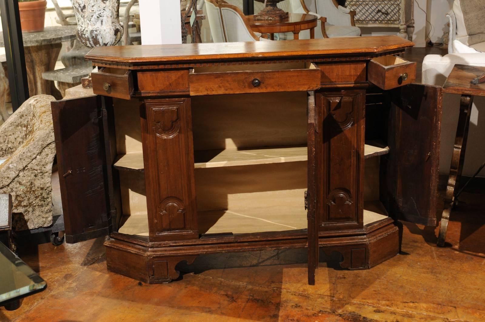 Italian Walnut Credenza from Siena with Canted Corners from the 19th Century 2