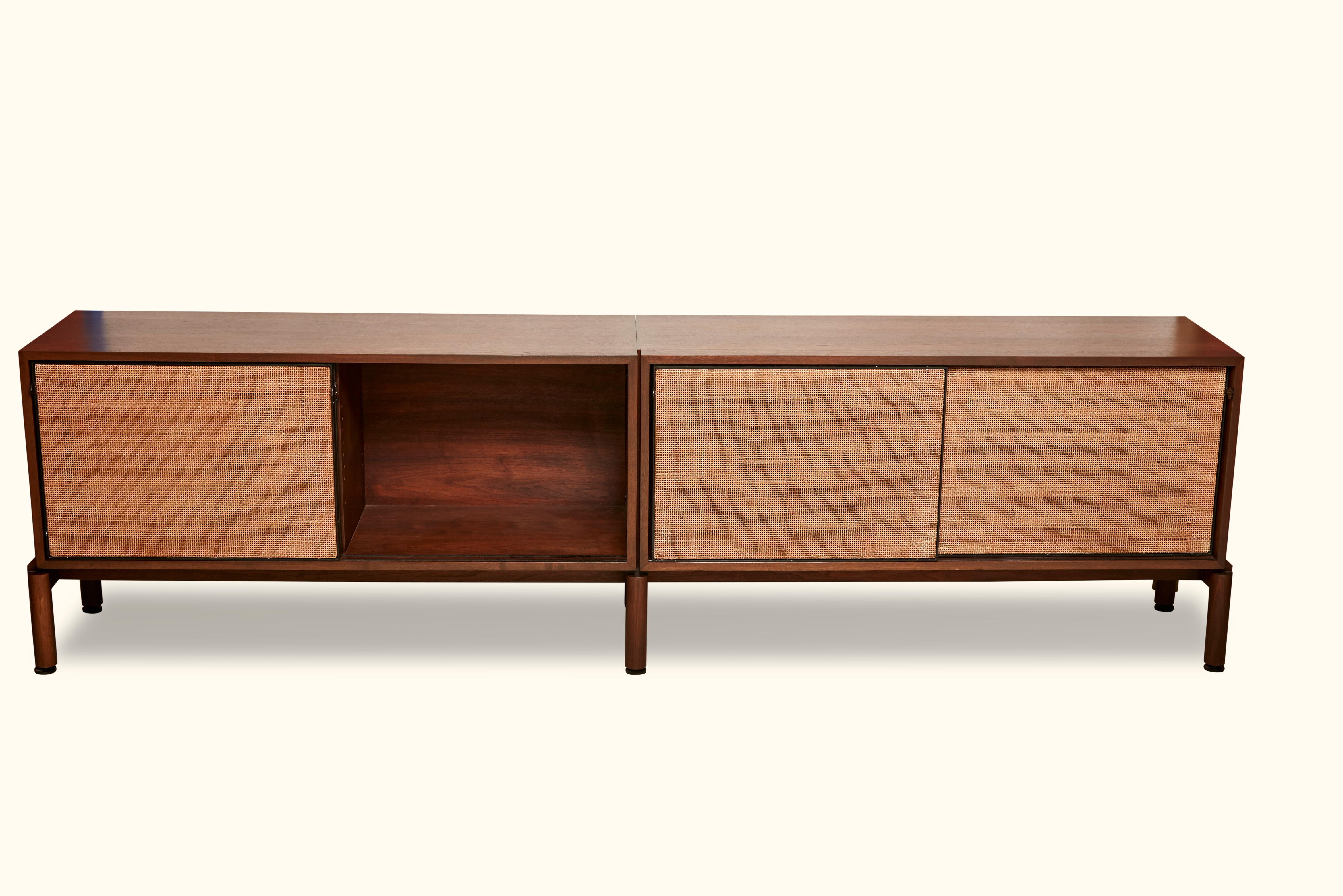 Mid-Century Modern Italian Walnut Credenza with Caned Front
