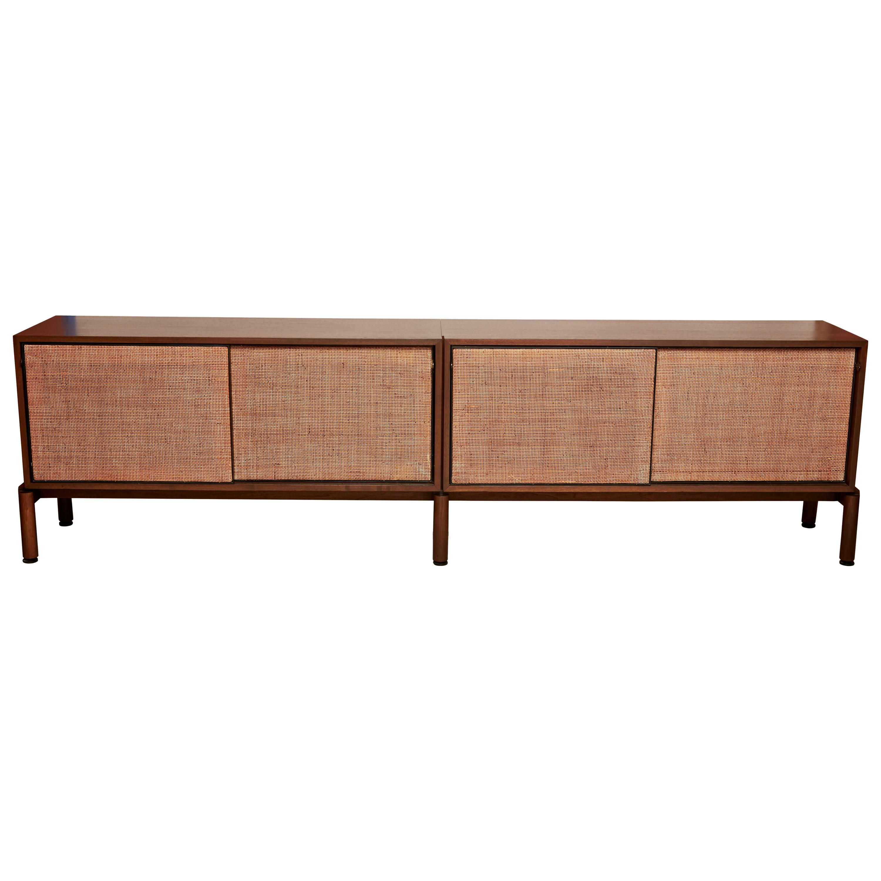 Italian Walnut Credenza with Caned Front