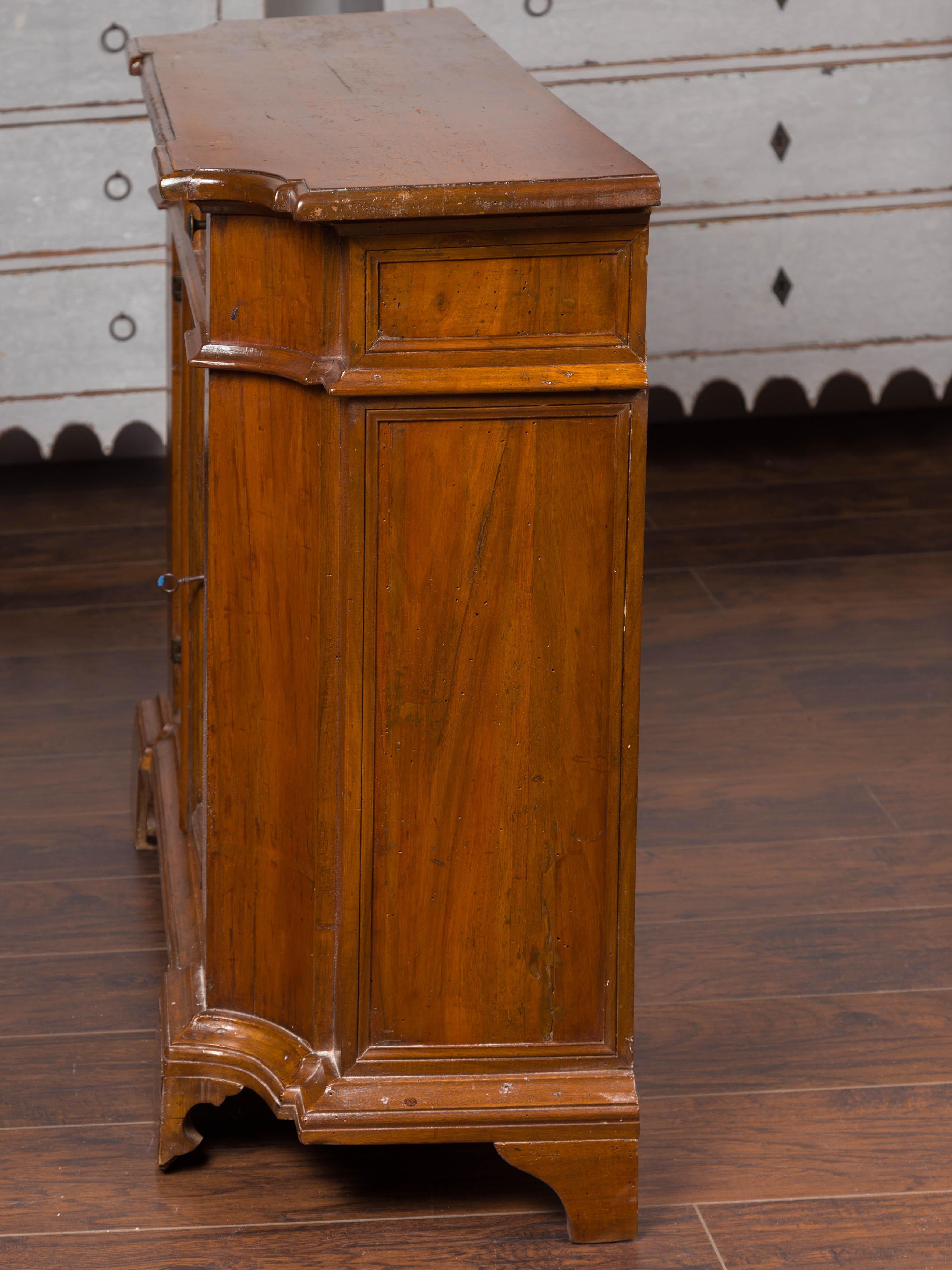 Italian Walnut Credenza with Drawers over Doors and Curving Sides, circa 1860 7