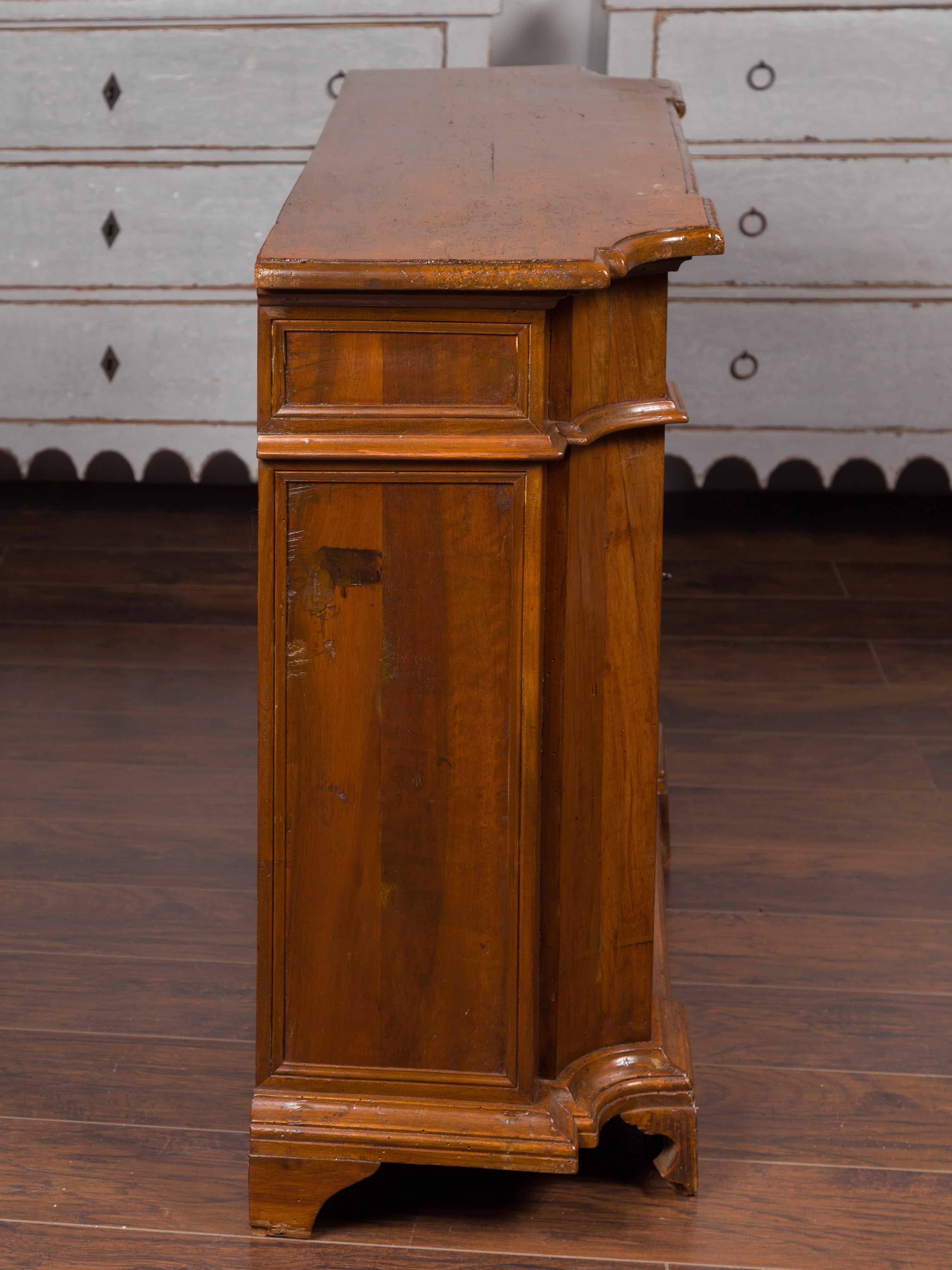 Italian Walnut Credenza with Drawers over Doors and Curving Sides, circa 1860 5