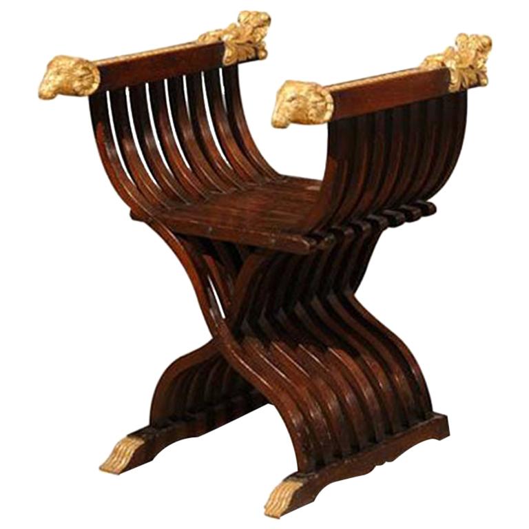 Italian Walnut Curule Folding Chair