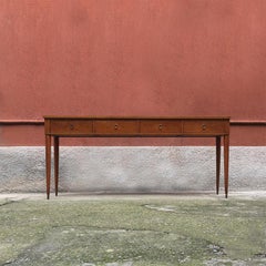 Italian Walnut, Dark Brown Glass and Brass Console by Paolo Buffa, 1950s