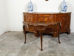 Italian Walnut Demilune Console Table with Radiating Top and Carved Apron