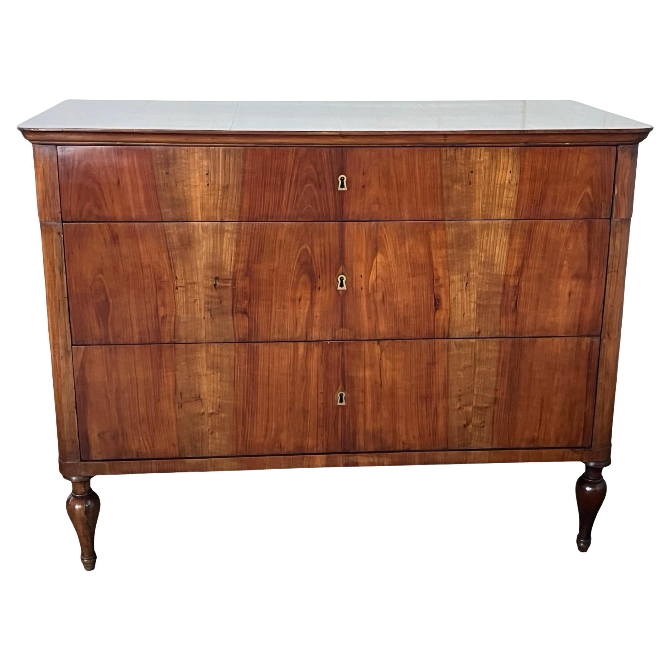Italian Walnut Empire Chest Of Drawers / Commode With Book-Matched Veneer