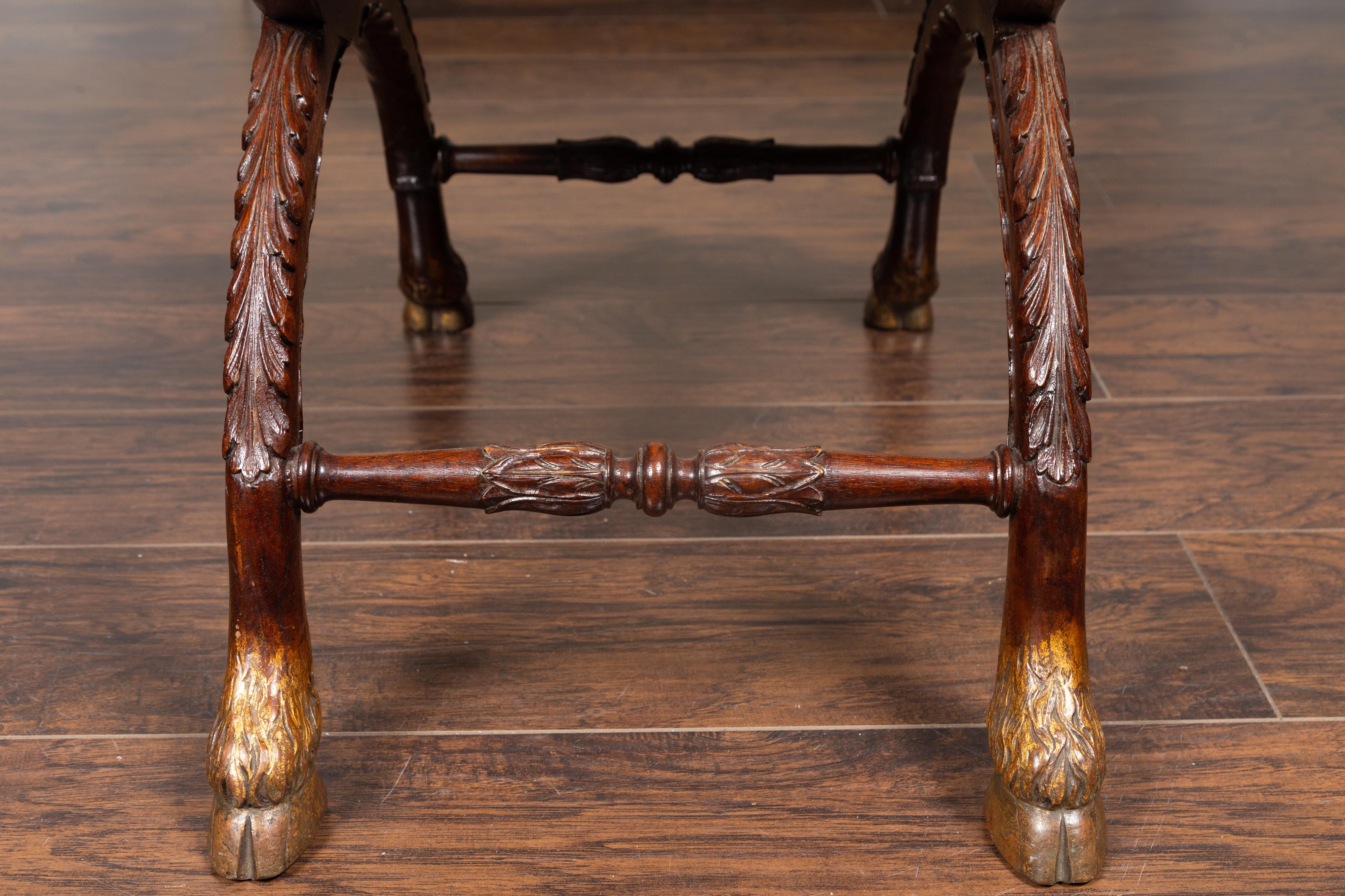 Italian Walnut Empire Style 1870s Curule Stool with Carved Rams Heads 10