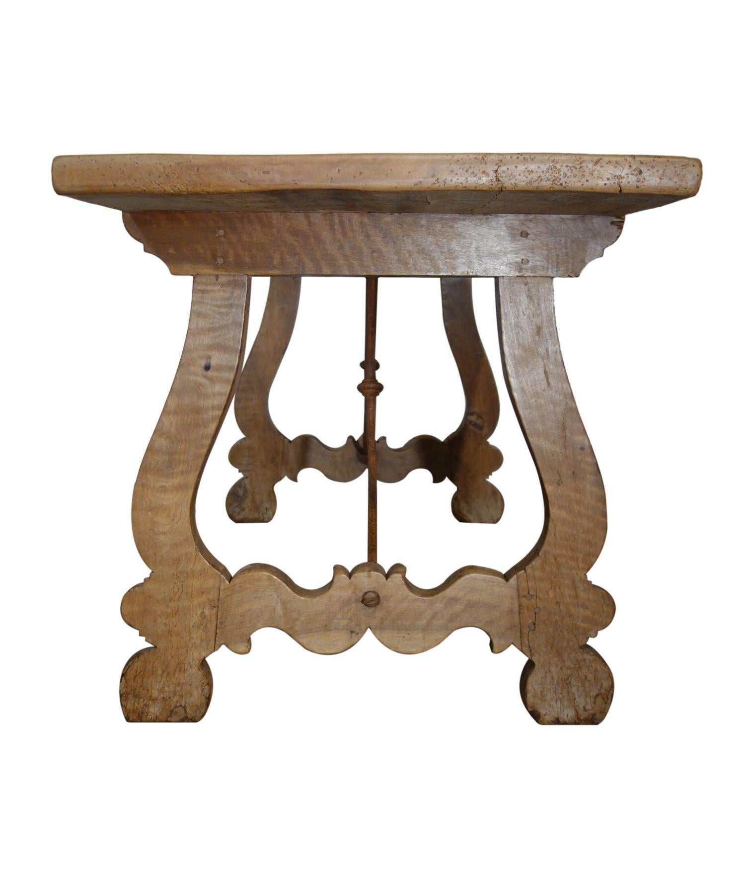 Italian Walnut Farmhouse Table style with Forged Iron in reproduction sizes For Sale 7