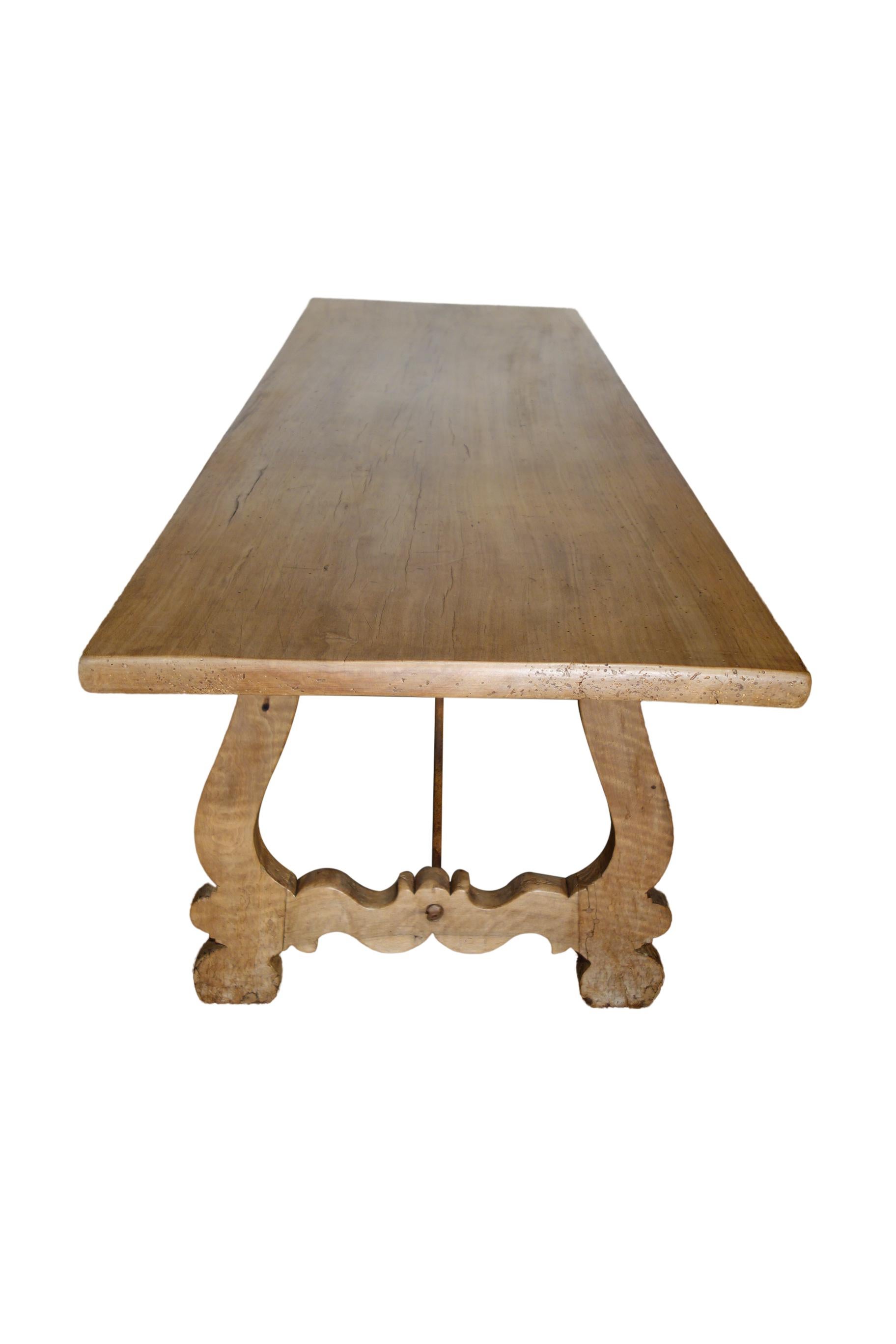 Italian Walnut Farmhouse Table style with Forged Iron in reproduction sizes For Sale 8