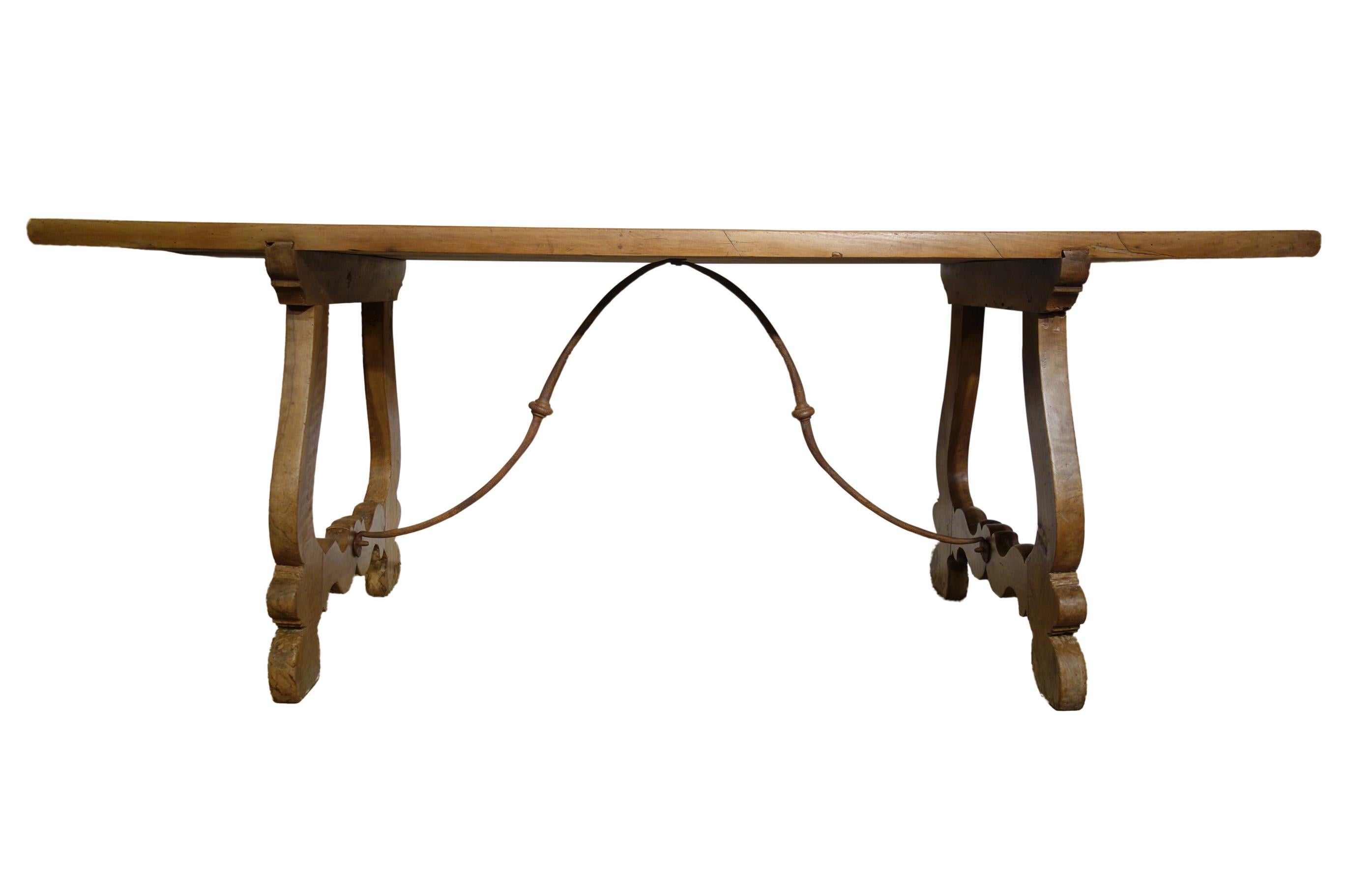 Italian Walnut Farmhouse Table style with Forged Iron in reproduction sizes For Sale 2