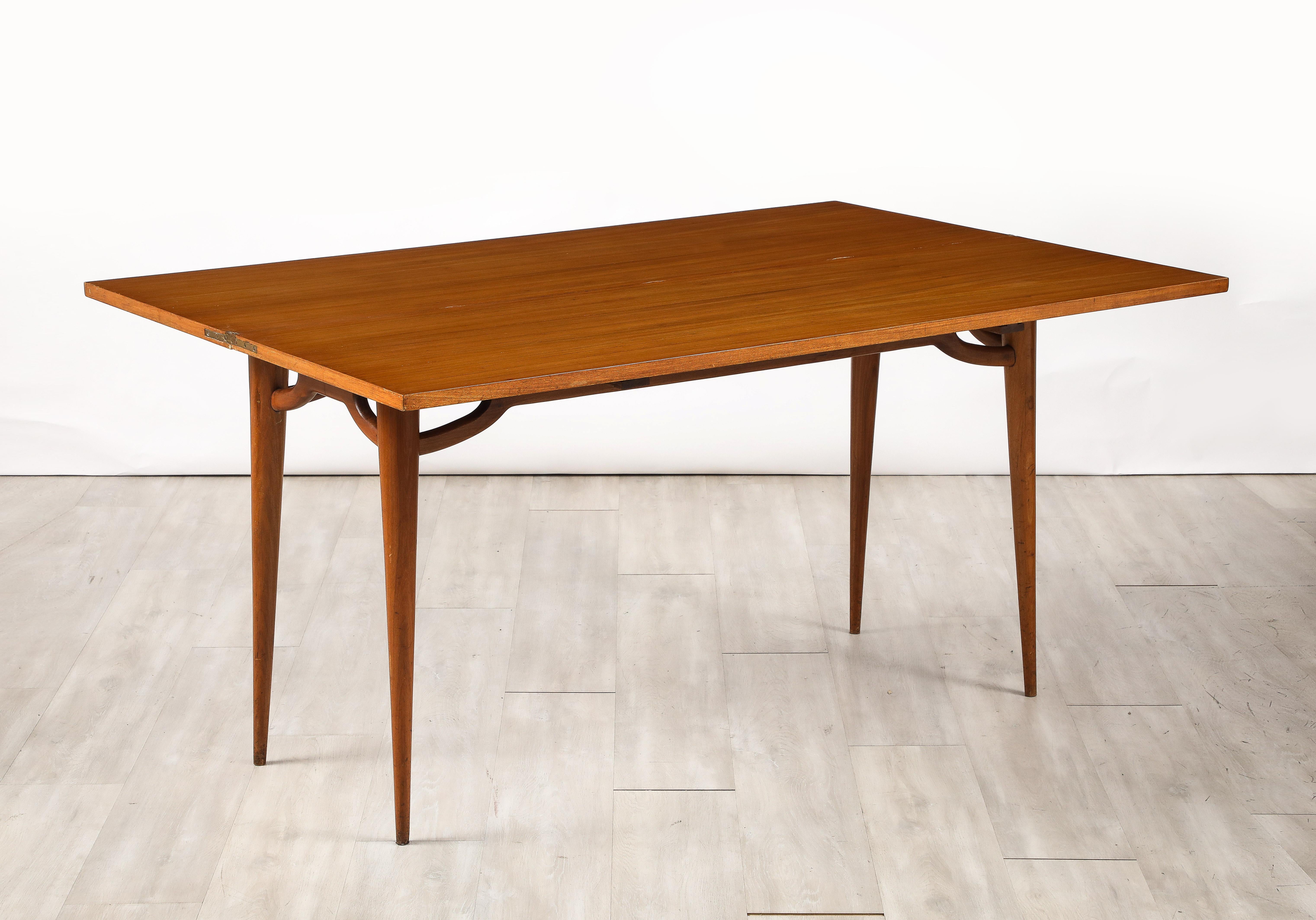 Italian Walnut Flip-Top Console Table, Italy, circa 1950 For Sale 8