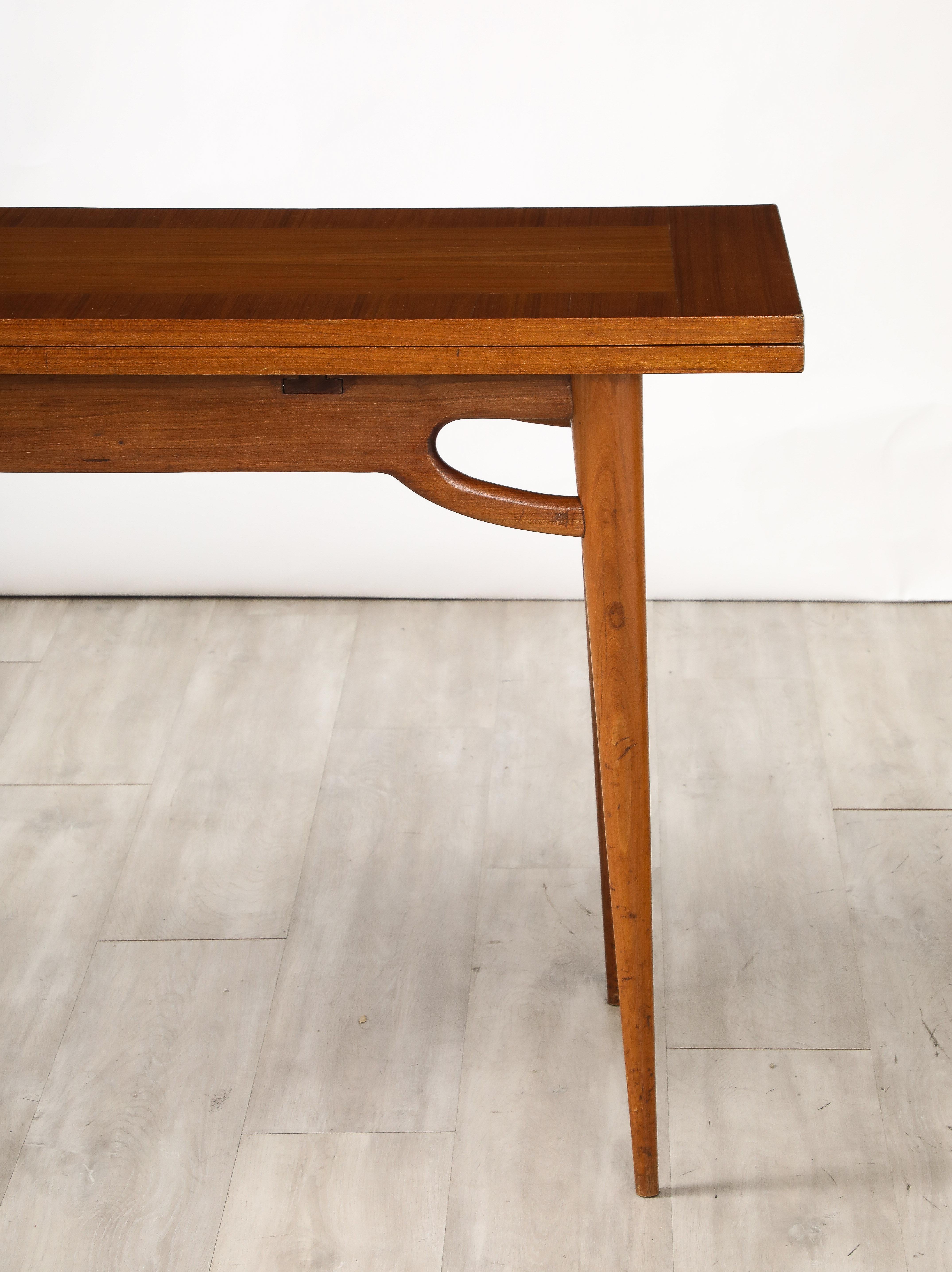 Carved Italian Walnut Flip-Top Console Table, Italy, circa 1950 For Sale
