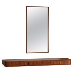 Italian Walnut Floating Wall Console + Coordinating Mirror