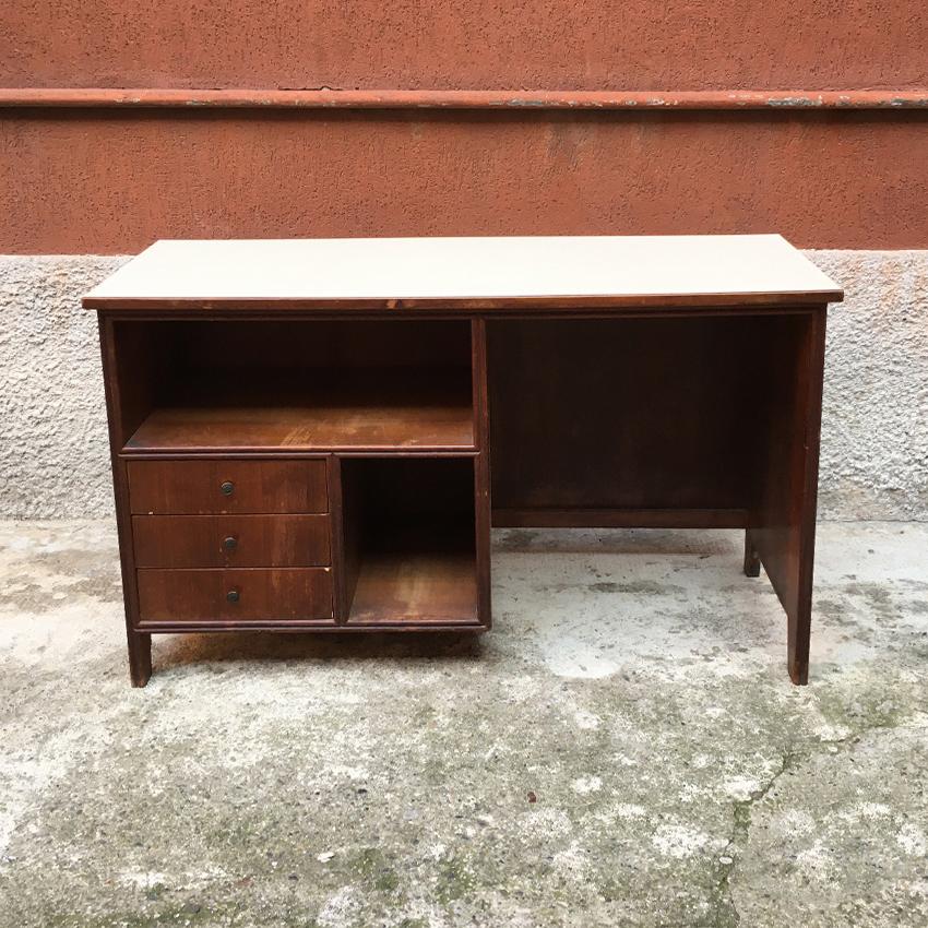 Mid-20th Century Italian Walnut, Formica and Brass Writing Desk, 1960s For Sale