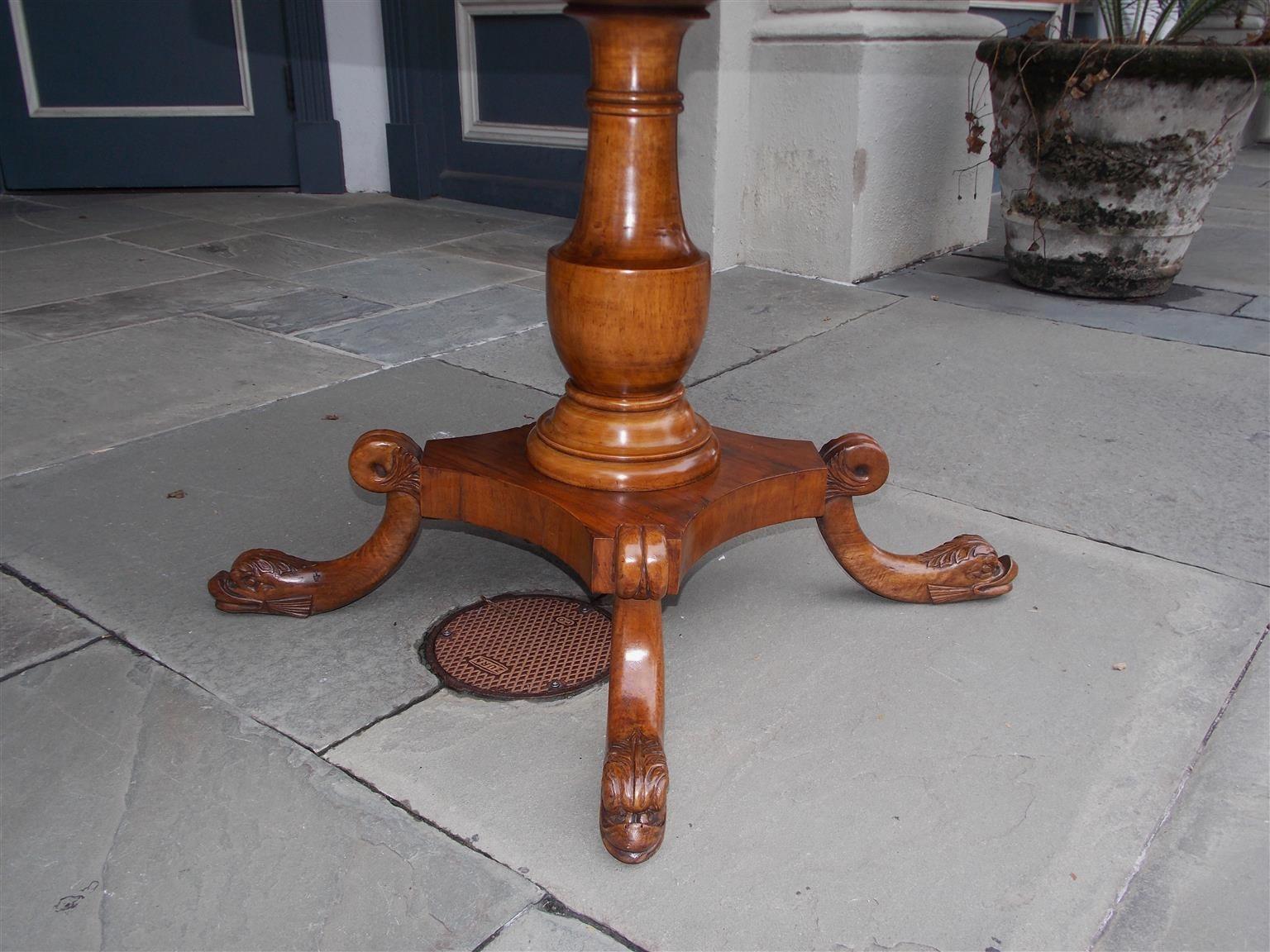 Gesso Italian Walnut Hand Painted Faux Marble Center Table with Dolphin Feet, C. 1815 For Sale