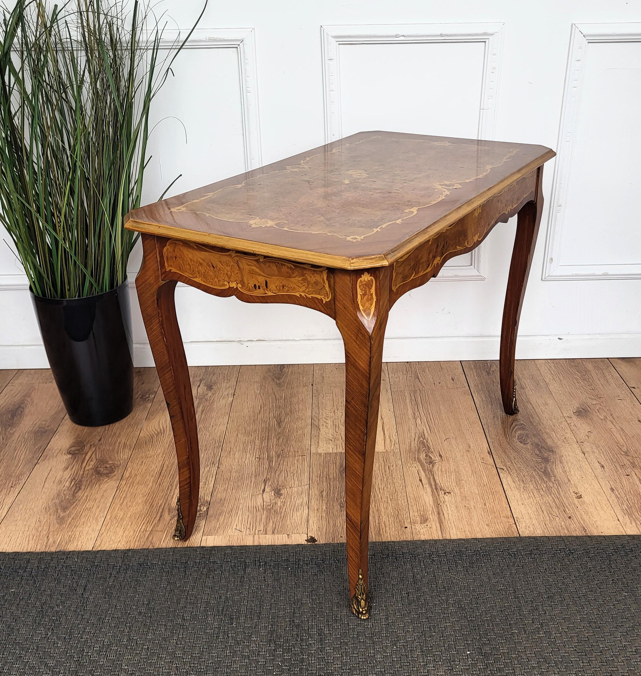 Italian Walnut Inlay Marquetry Saber Legs Sofa or Side Table For Sale 2
