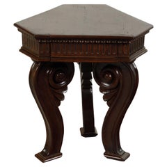 Italian Walnut Late 18th Century Low Side table with Hexagonal Top and Volutes