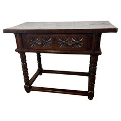 Italian Walnut Library Table, Console Table With Carvings