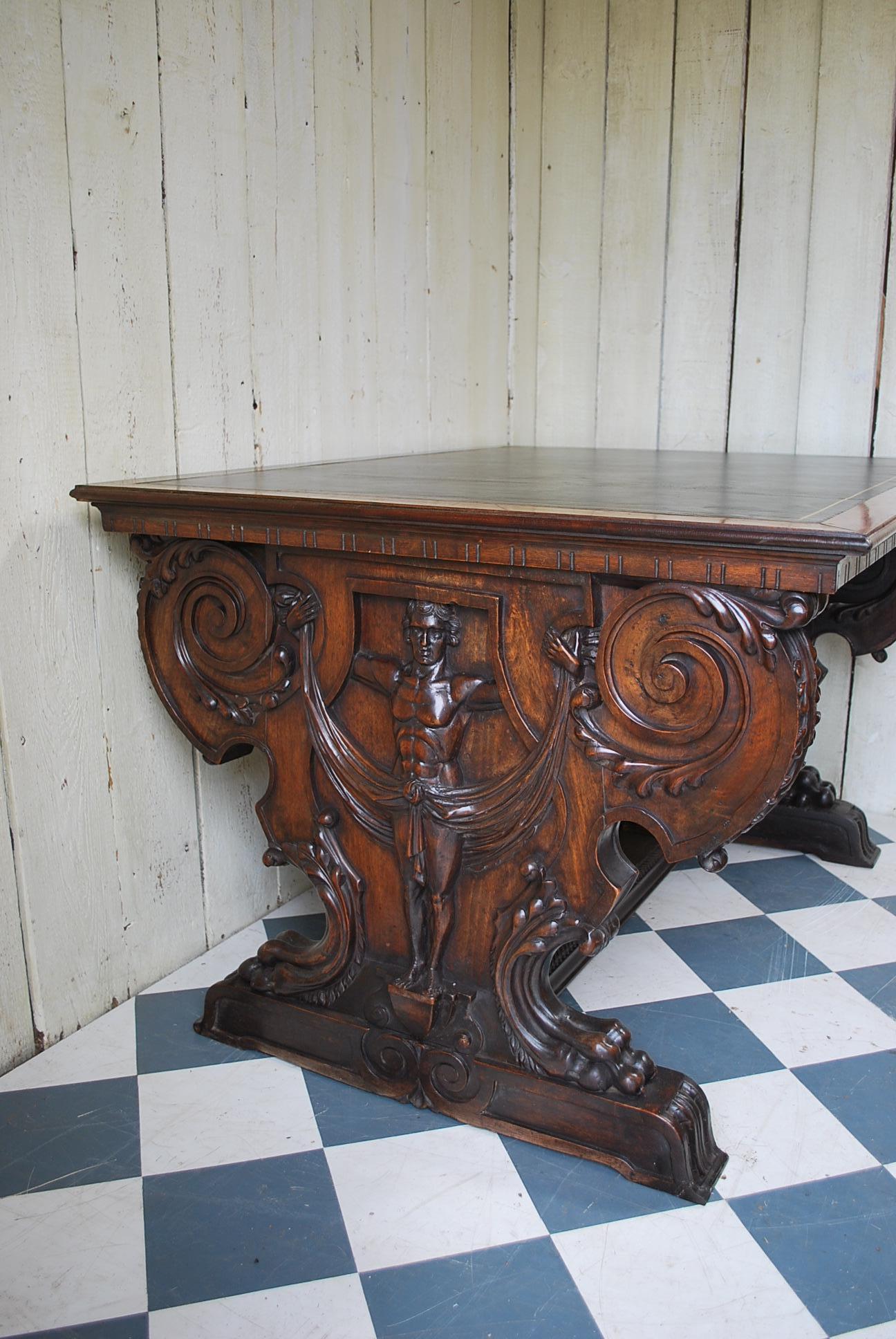 Rococo Revival Italian Walnut Library Writing Desk For Sale