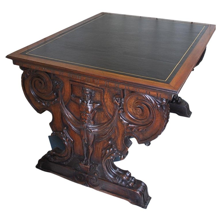 Italian Walnut Library Writing Desk For Sale at 1stDibs