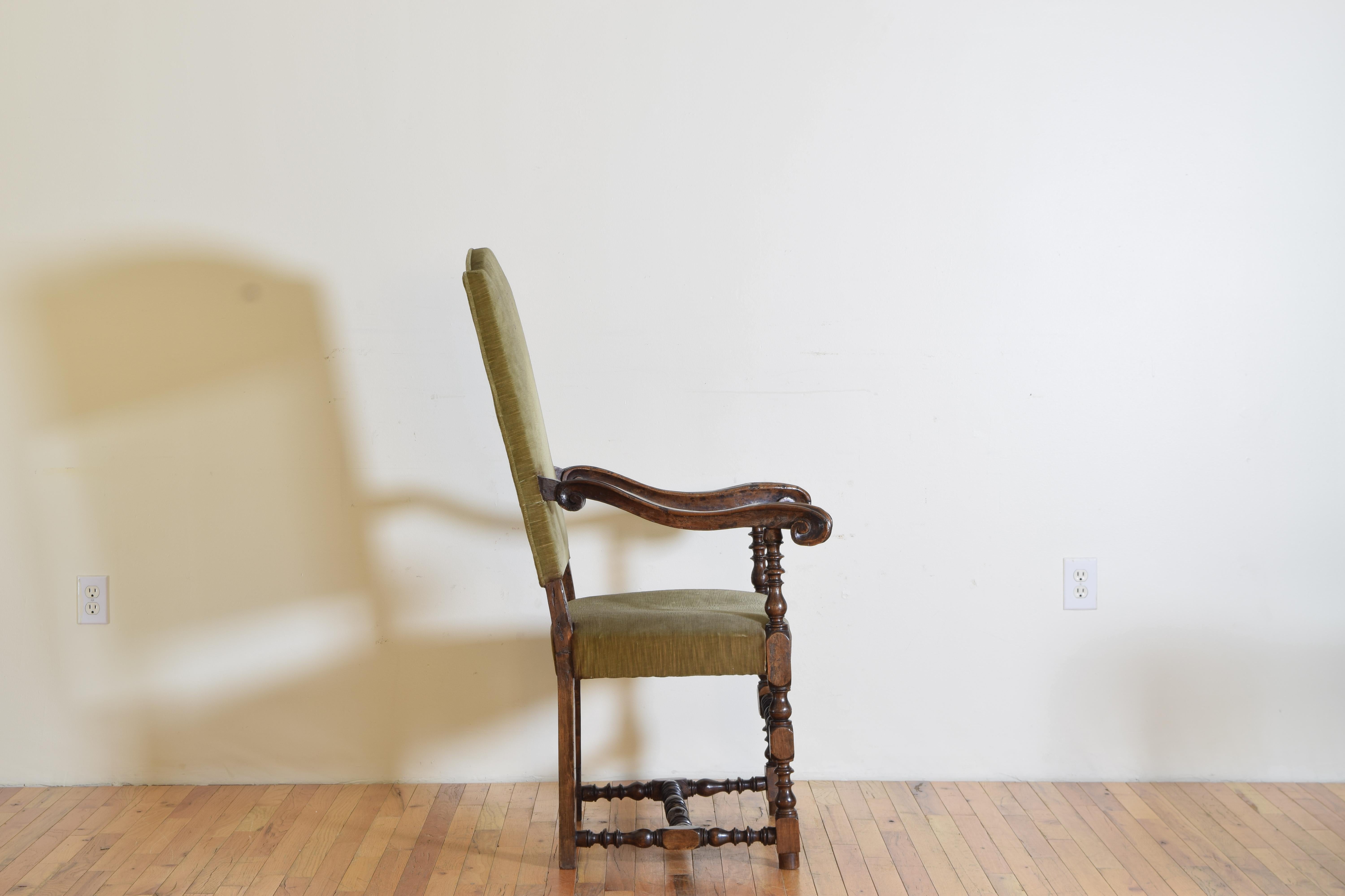 Italian Walnut Louis XIII Carved Armchair In Good Condition In Atlanta, GA