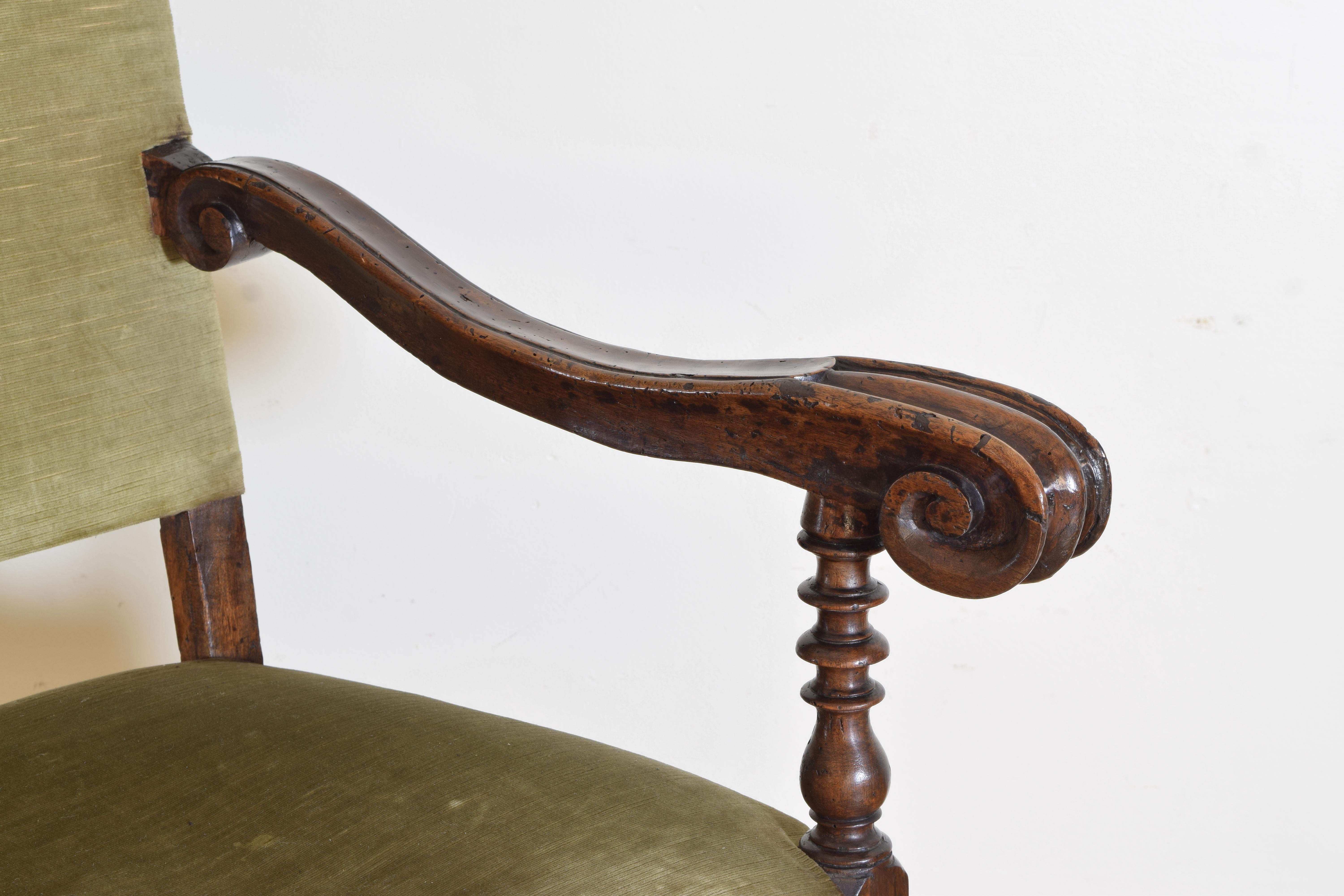 Italian Walnut Louis XIII Carved Armchair 1