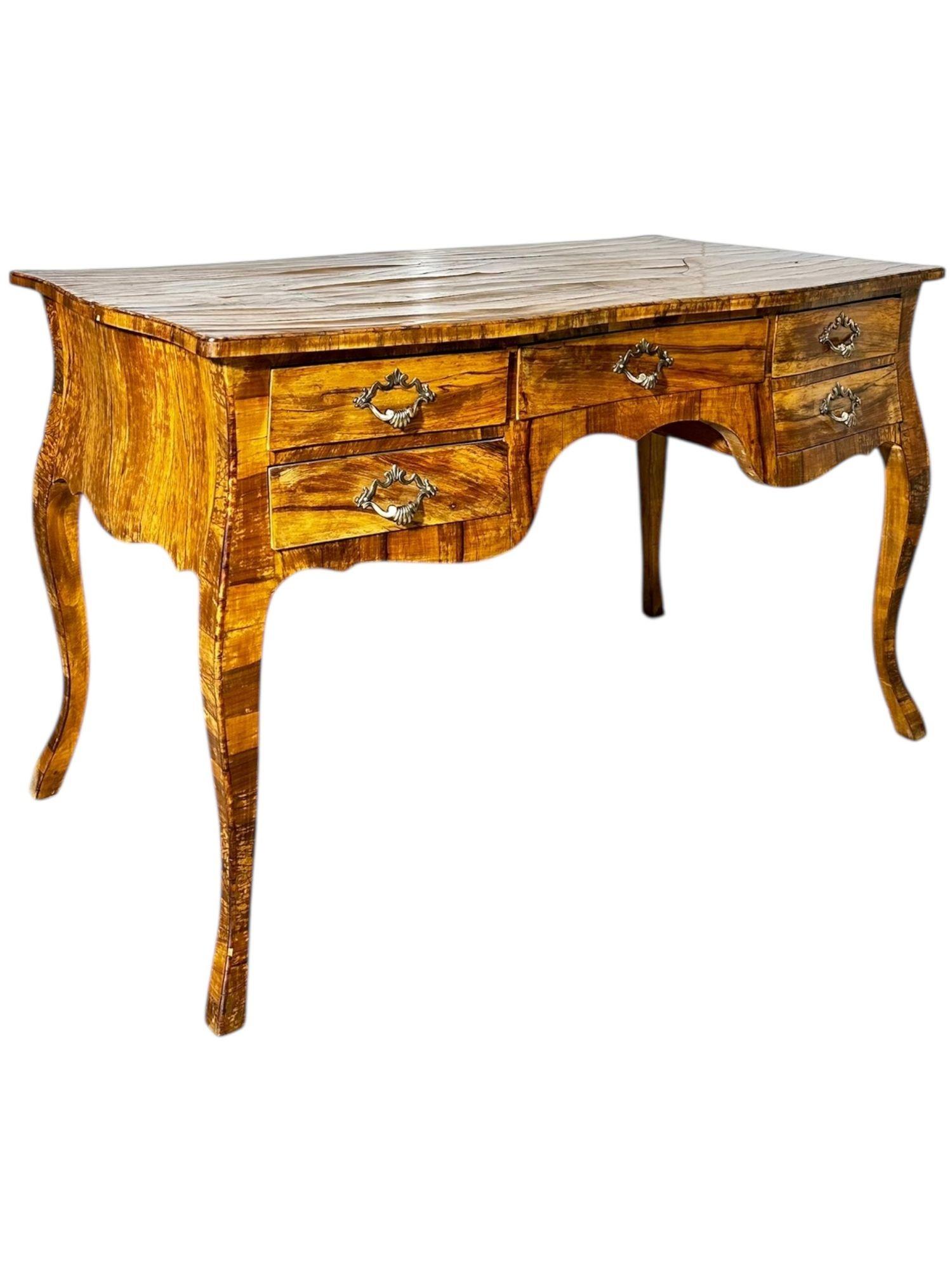 Mid-Century Modern Italian Walnut Louis XV Bombay Style Writing Desk, 1960 For Sale
