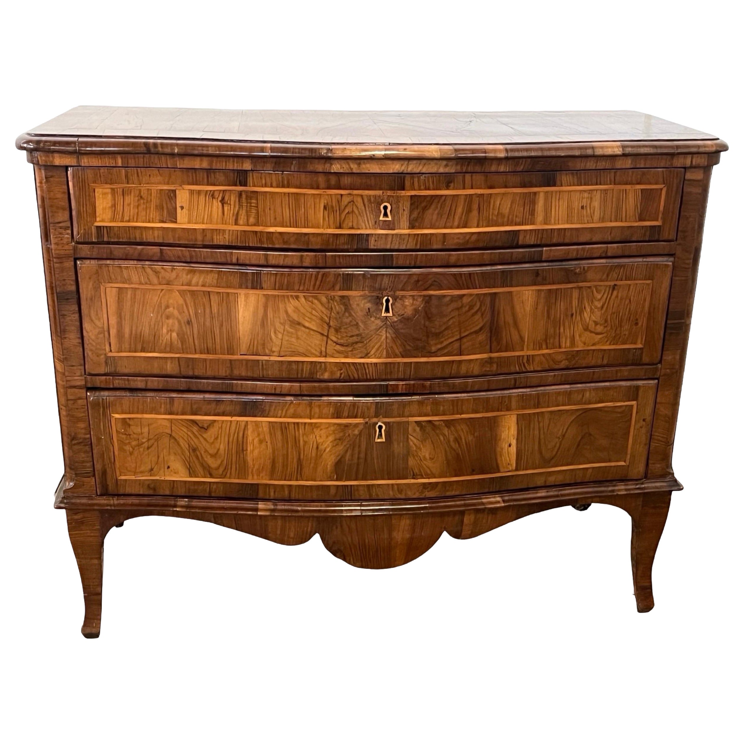 Italian Walnut Louis XV Chest of Drawers, Commode With Burl Veneer