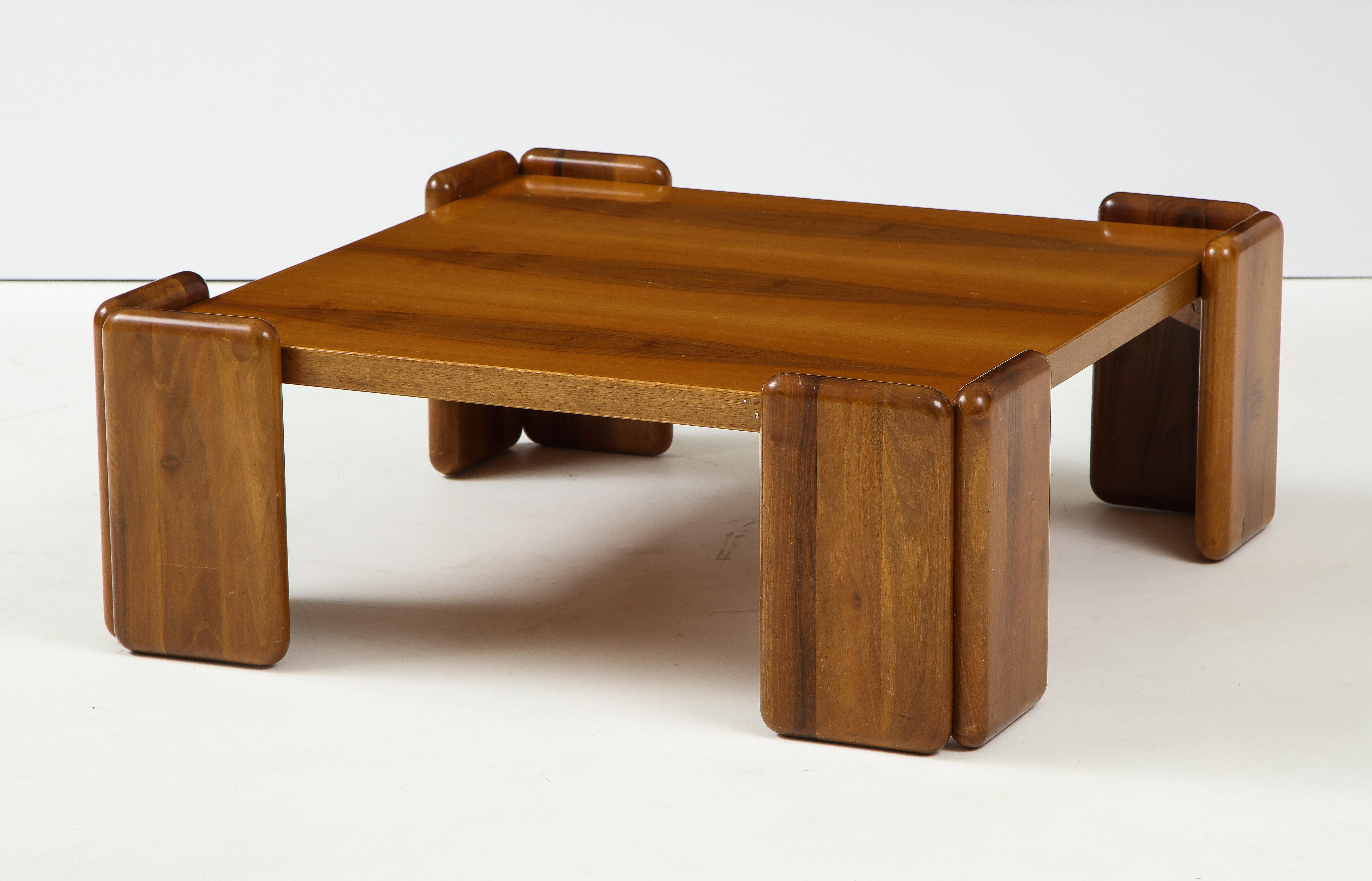 Late 20th Century Italian Walnut Low Square Coffee Table by Mobil Girgi, 1970's