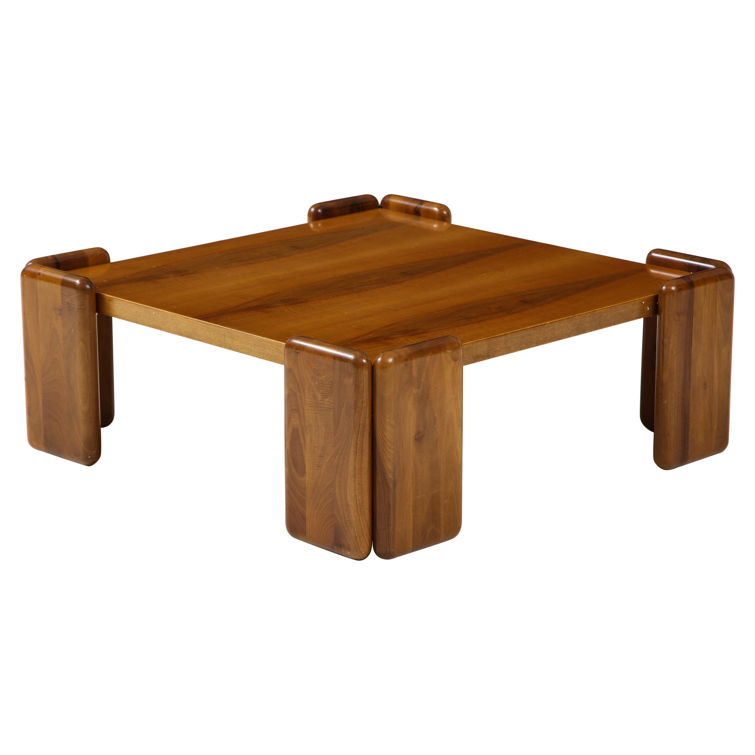 Italian Walnut Low Square Coffee Table by Mobil Girgi, 1970's at 1stDibs