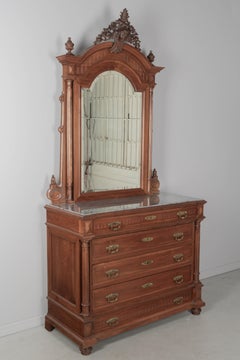 Italian Walnut Marble Top Dresser and Mirror Circa 1900s