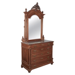 Italian Walnut Marble Top Dresser and Mirror Circa 1900s