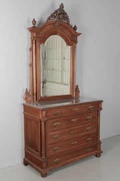 Italian Walnut Marble Top Dresser and Mirror