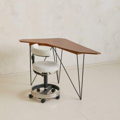 Italian Walnut + Metal Console or Corner Desk, 1950s