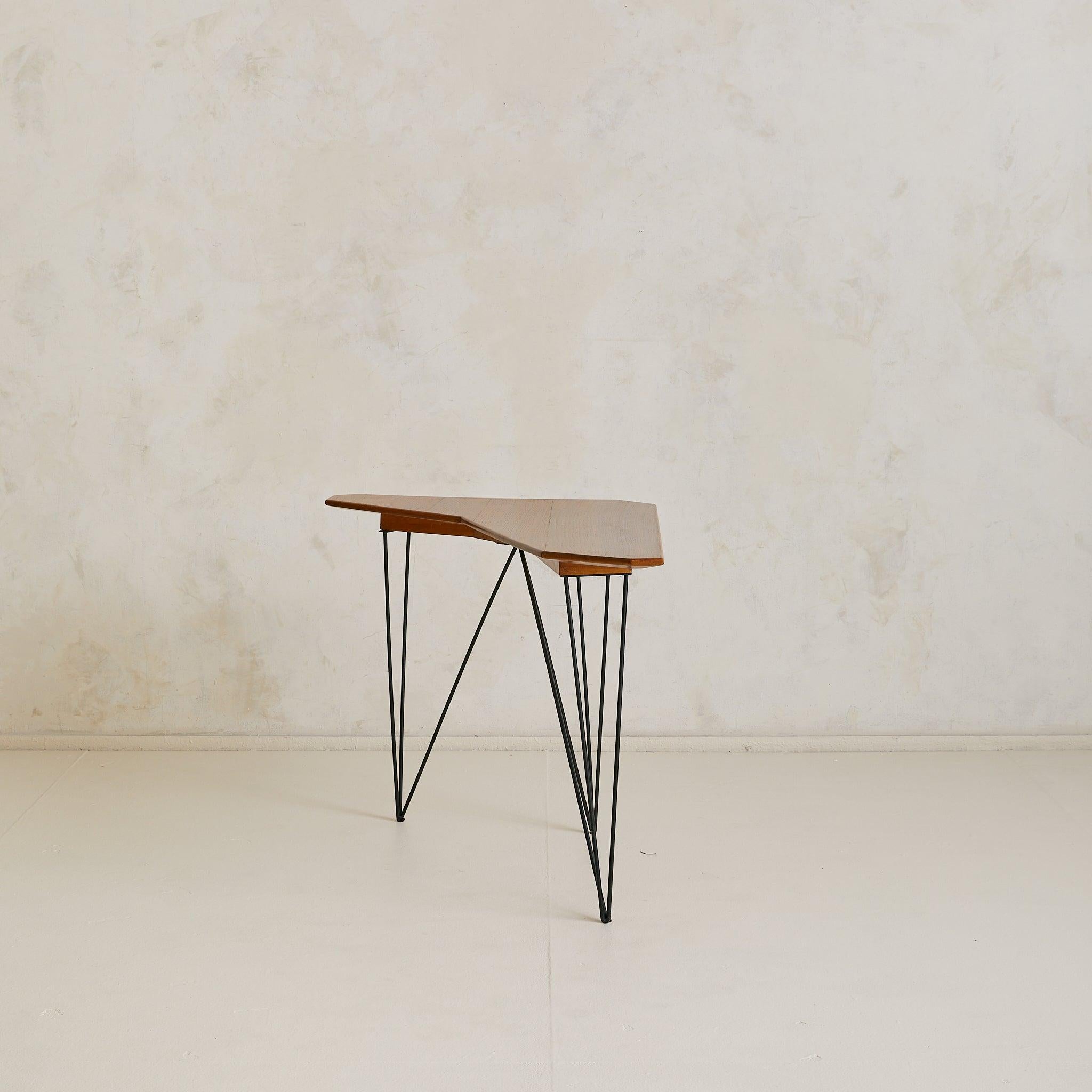 Metà XX secolo Italian Walnut + Metal Console or Corner Desk, 1950s in vendita