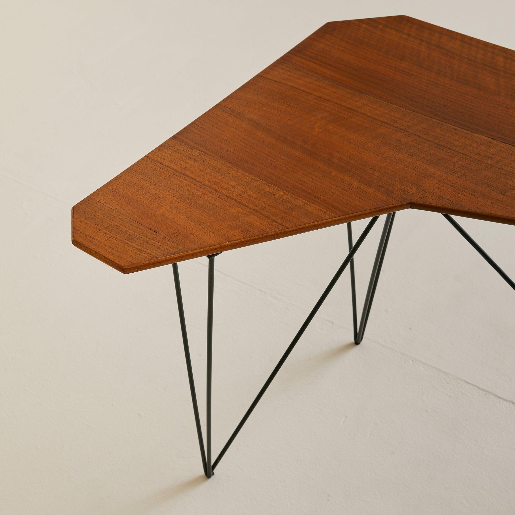 Metallo Italian Walnut + Metal Console or Corner Desk, 1950s in vendita
