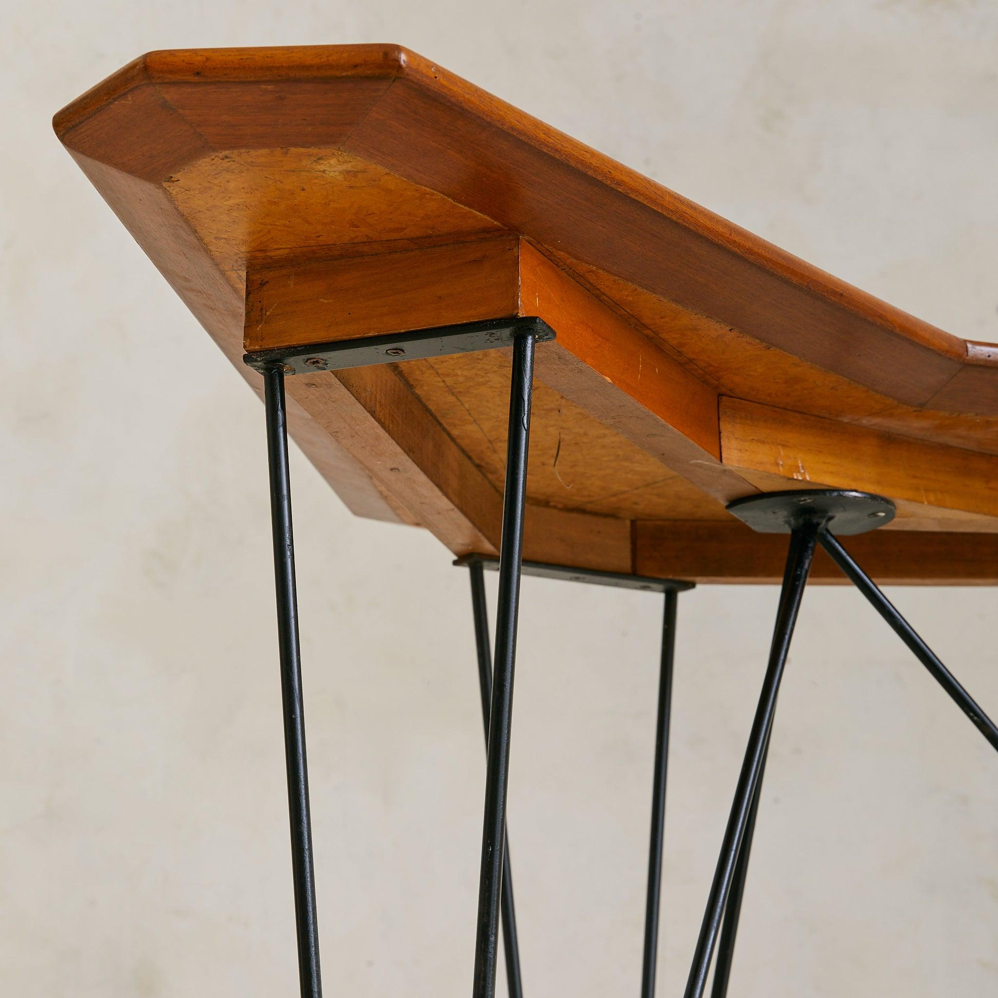 Italian Walnut + Metal Console or Corner Desk, 1950s in vendita 2