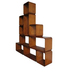 Italian Walnut Mid-Century Bookcase Modular Modules, 1950s