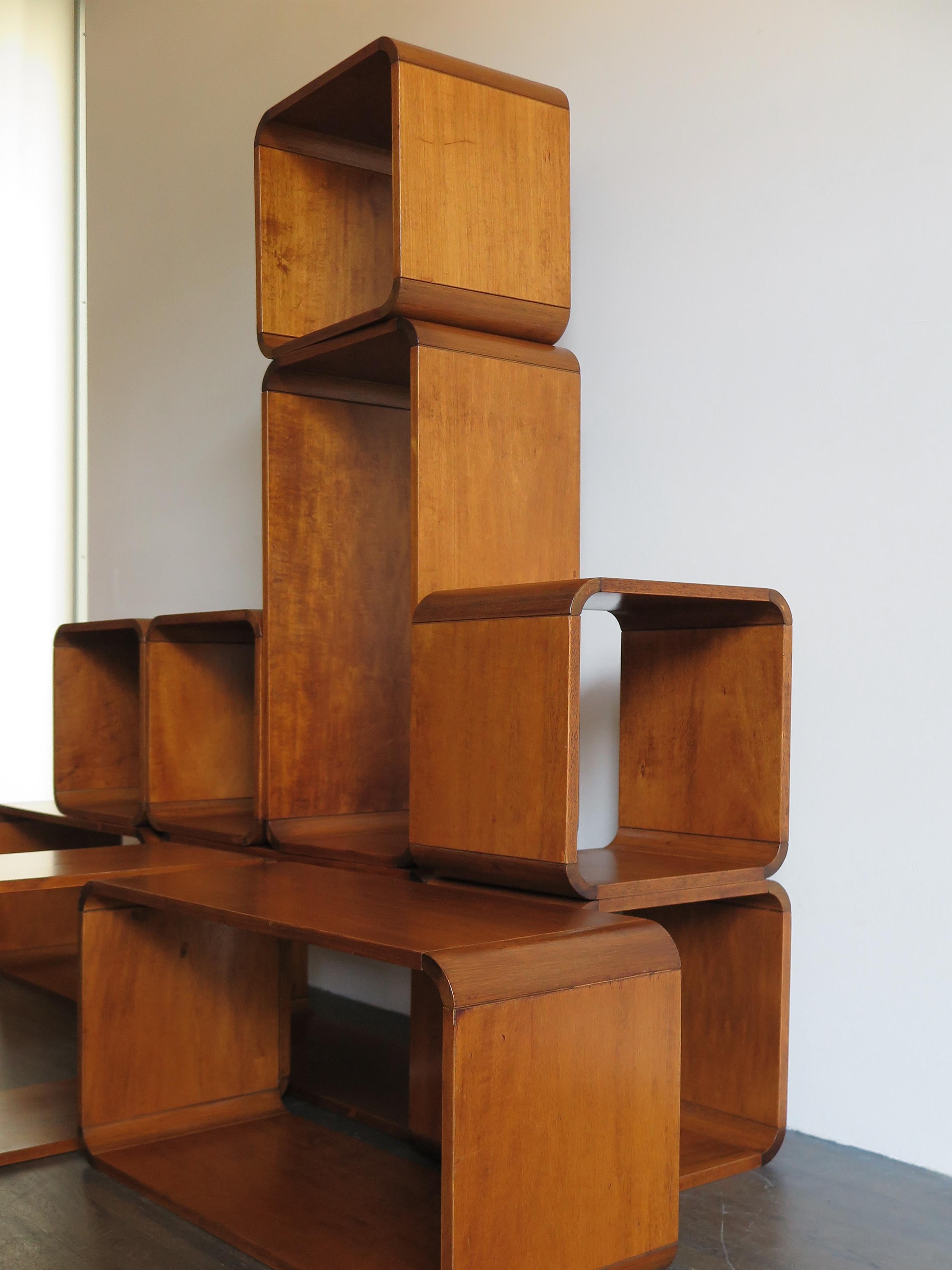 Italian Walnut Mid-Century Bookcase Modular Modules, 1950s In Good Condition In Reggio Emilia, IT