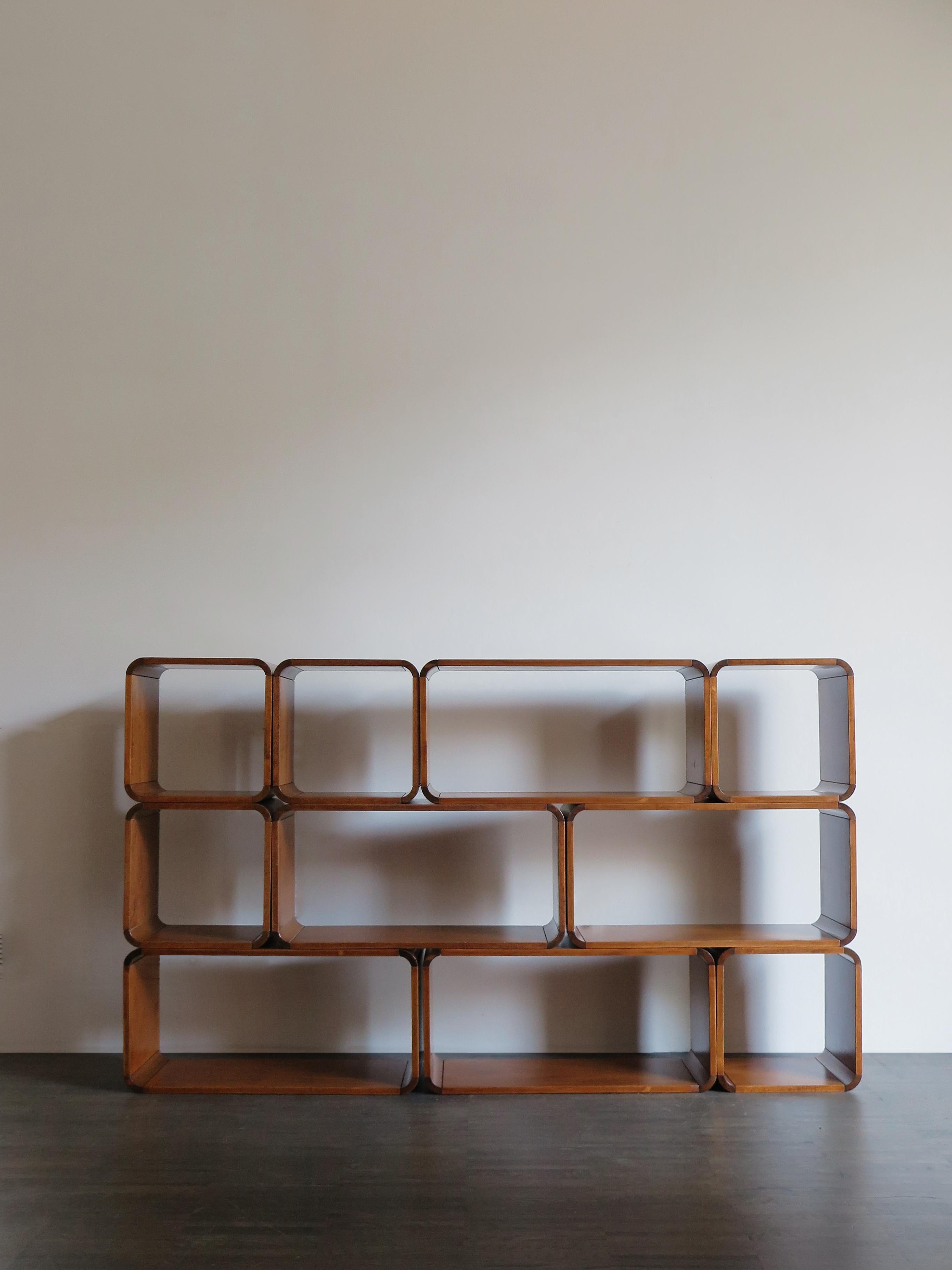 20th Century Italian Walnut Mid-Century Bookcase Modular Modules, 1950s