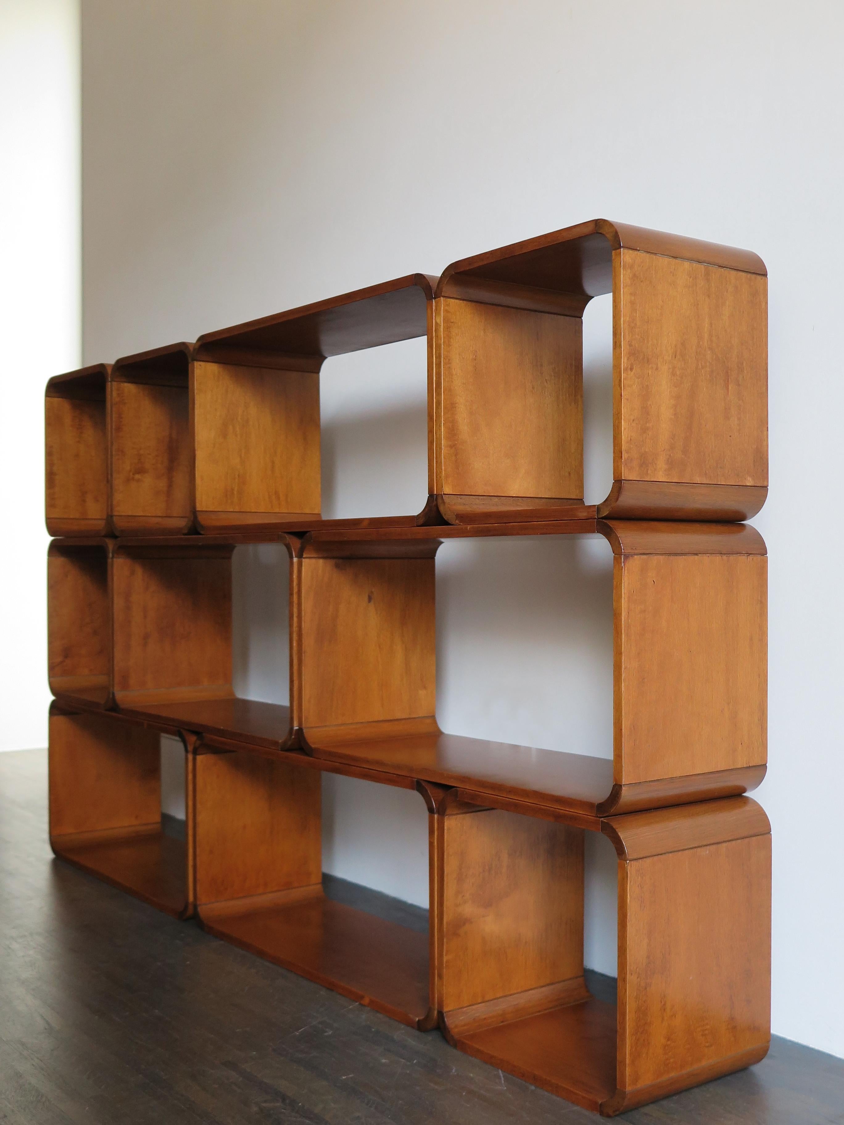 Wood Italian Walnut Mid-Century Bookcase Modular Modules, 1950s