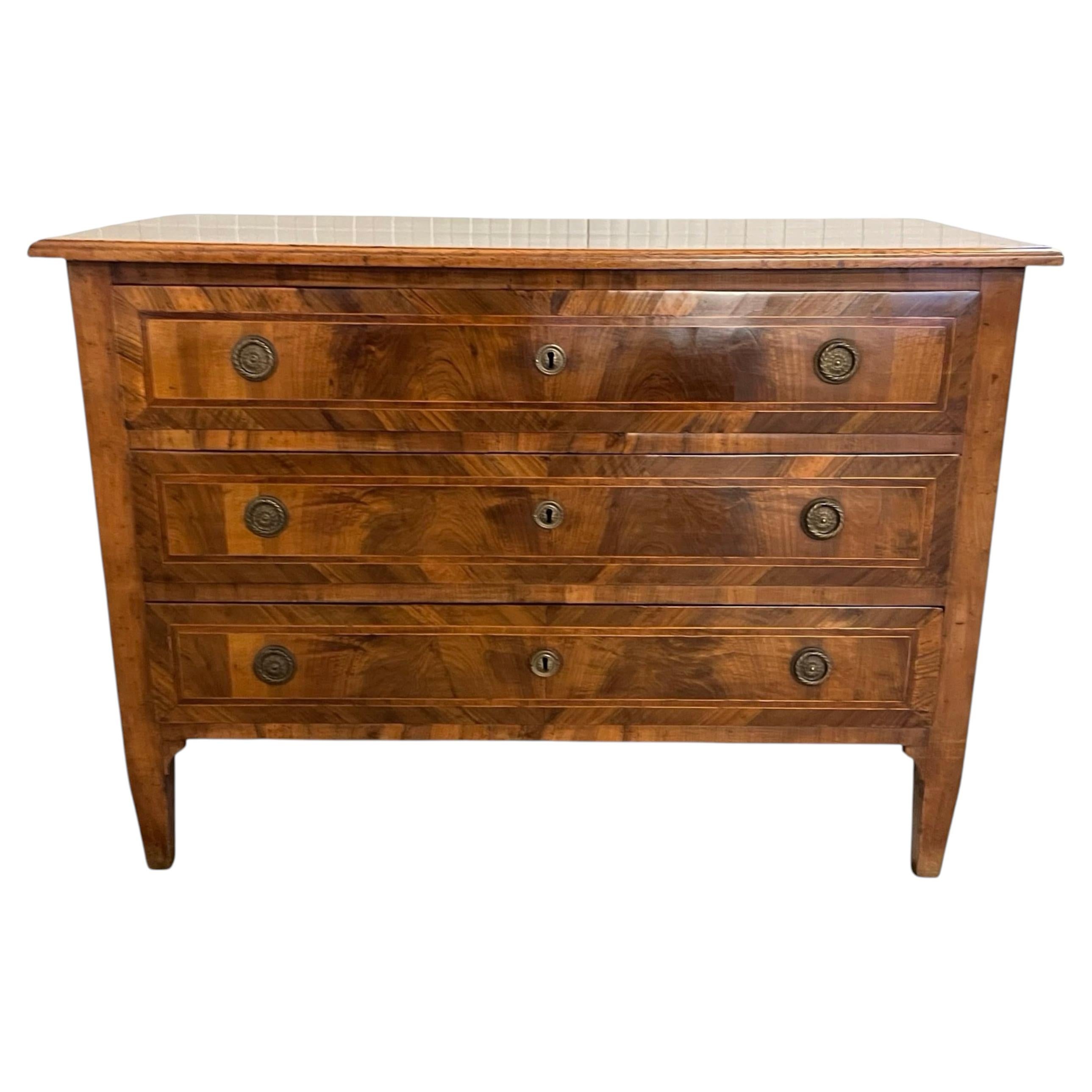 Italian Walnut Neoclassical Commode / Chest Of Drawers / Dresser