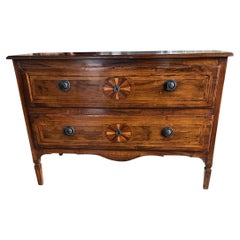 Italian Walnut Neoclassical Commode, Chest of Drawers, With Inlaid Veneer